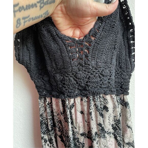Boho Crochet Festival Dress Beachwear by Japna Women XL Black Cream Snake Print - Picture 5 of 9